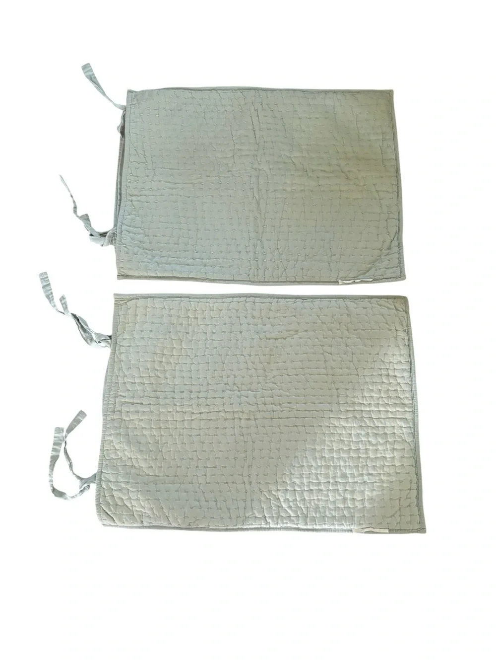 Pottery Barn Pick~Stitch Quilted Standard Sham Set Signature Tie Closure Linen